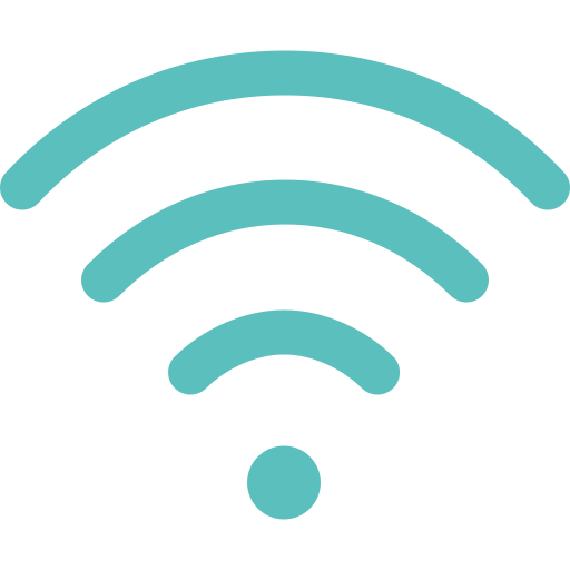 Teal Wi-Fi signal icon on a black background indicating wireless internet connectivity.
